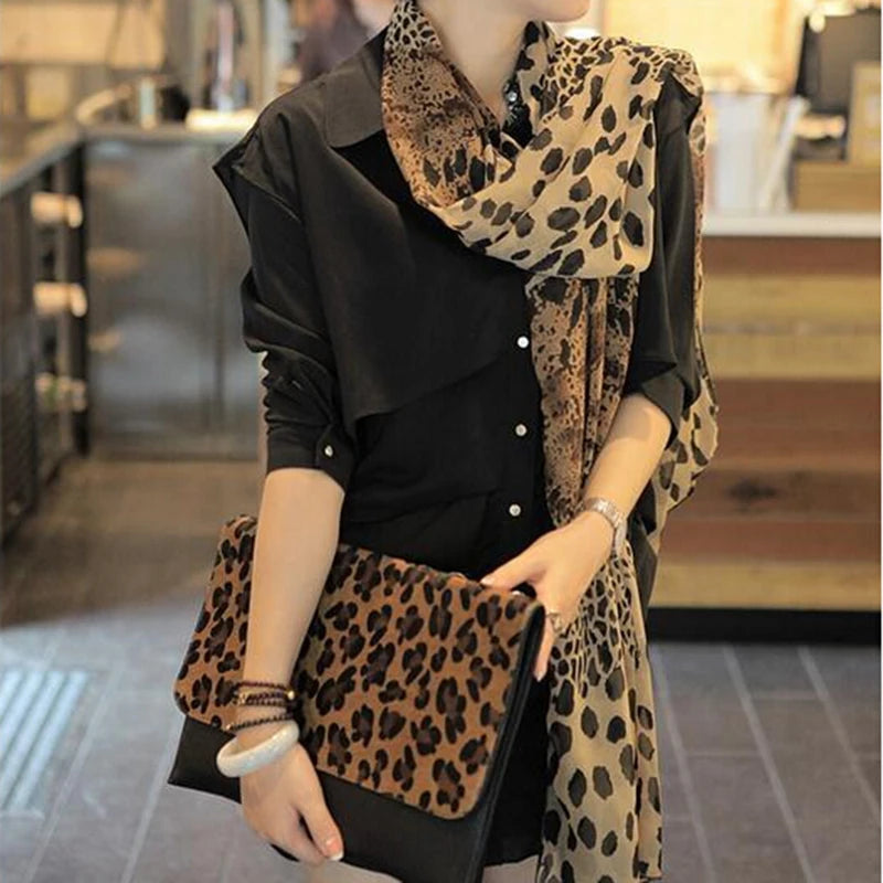 Neue Edle Mode Frauen Lange Weiche Wrap Dame Schal Silk Chiffon Schals Leopard Print Schal Alle-spiel Dame Weichen Schal