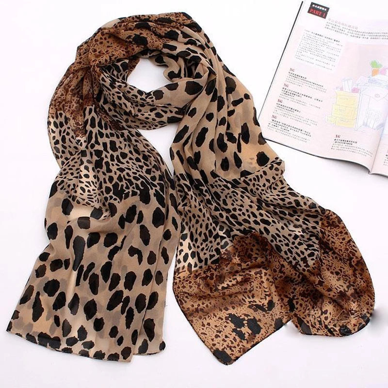 Neue Edle Mode Frauen Lange Weiche Wrap Dame Schal Silk Chiffon Schals Leopard Print Schal Alle-spiel Dame Weichen Schal