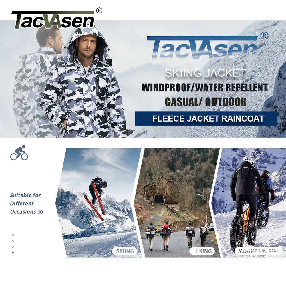 TACVASEN Fleece Hiking Jackets Men’s Waterproof Snowboard Ski Jackets Removable Hooded Jacket Rain Coats Parka Winter Outwear