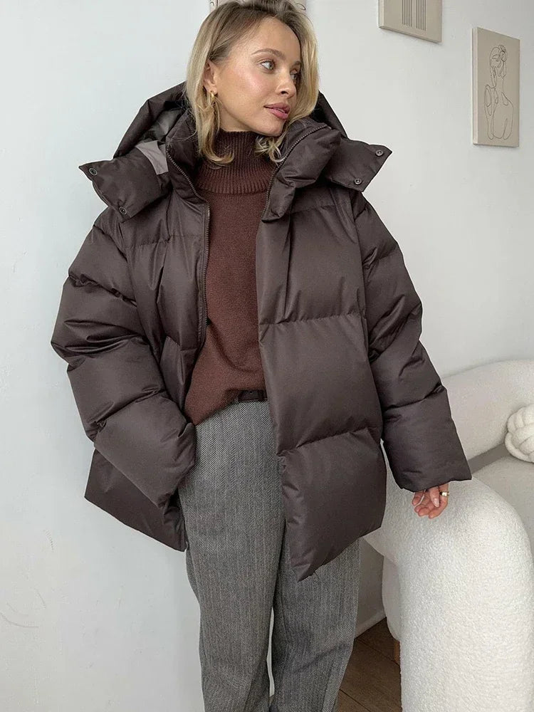 Winter Coat Women Hooded Parkas Loose Thick Outerwear Warm Zipper Bread Jacket Female Pockets Autumn Winter Coats Chic Parkas