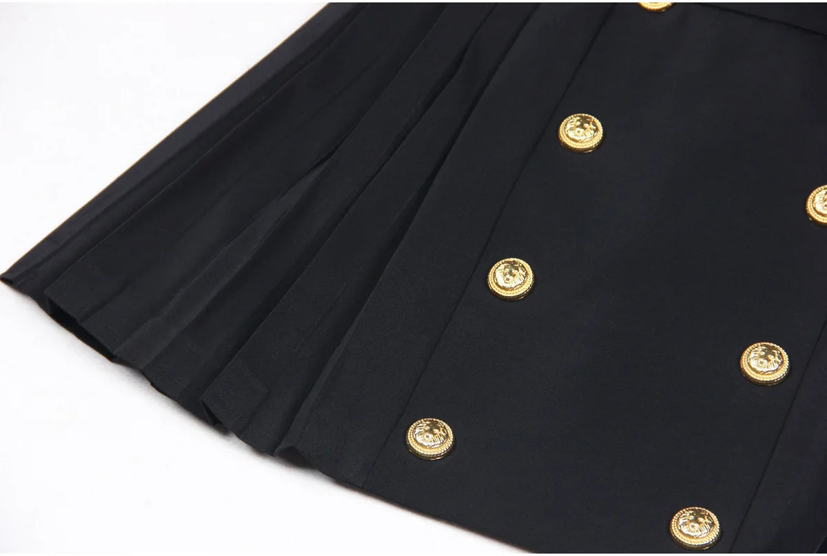 2024 Newest Solid Designed Double-breasted Lady Casual Fashion High Quality Office Mini Pleated Skirt