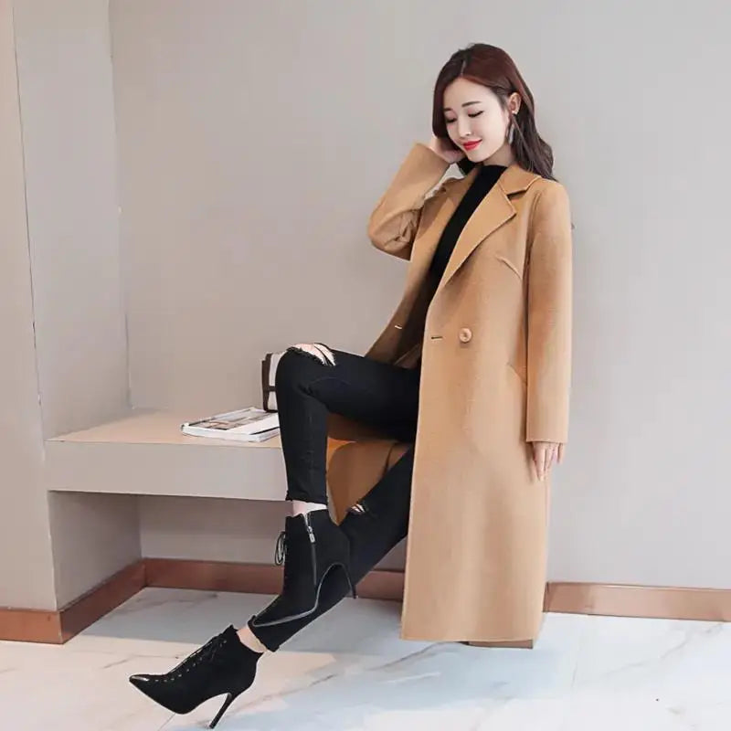 2022 herbst Winter Neue Mode Wolle Mantel Frauen Luxus Marke Lange Lose Zweireiher Sehr Warme Wolle Mantel Elegante Plus Größe 3XL