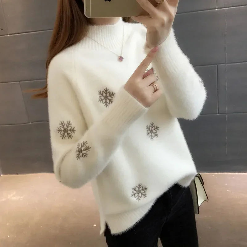 New Winter Knit Sweater Pullover Women Fashion Imitation Mink Cashmere Loose Femmes Top Korean White Clothes Female Tops G99