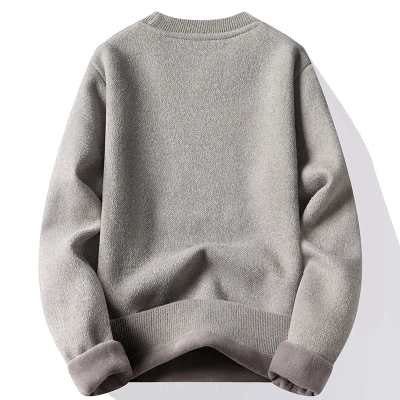 New Mens Fleece Sweater Thickened Pullover Fleece Lined Autumn Winter Crew Neck Jumpers Fashion Knitwear