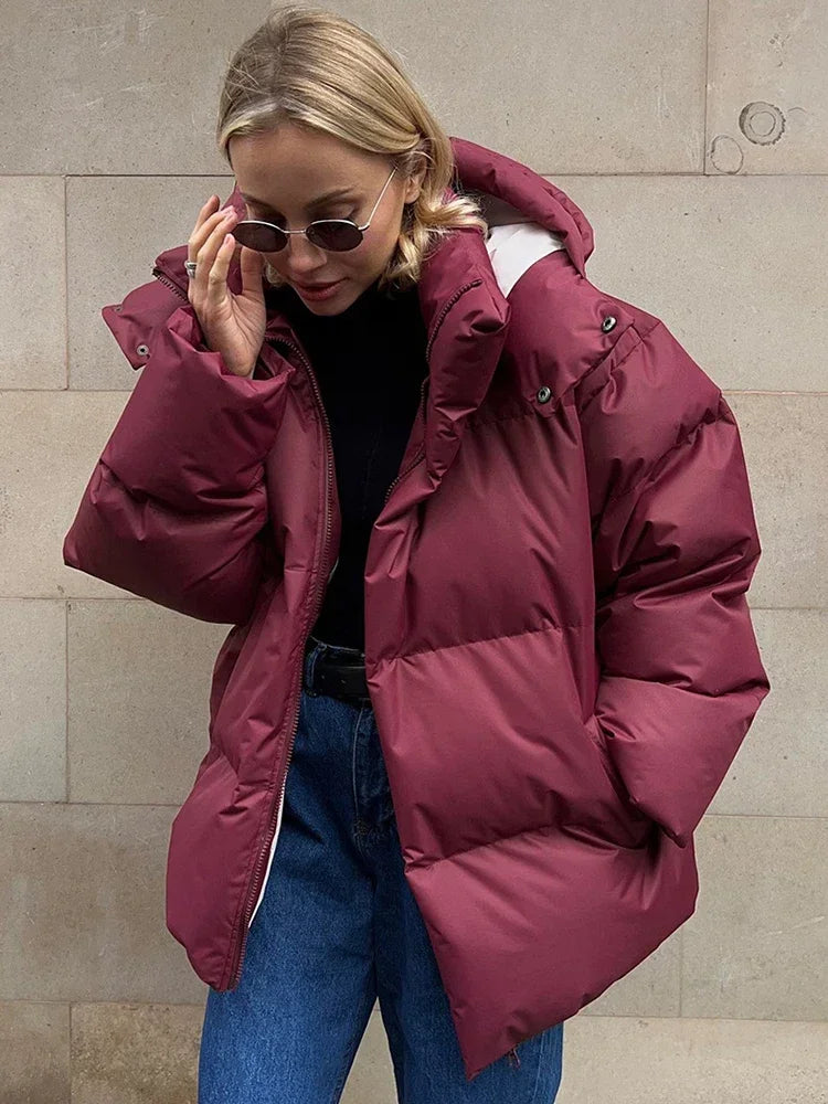 Winter Coat Women Hooded Parkas Loose Thick Outerwear Warm Zipper Bread Jacket Female Pockets Autumn Winter Coats Chic Parkas