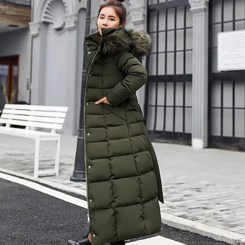 Winterkleidung Damen Pelz Steppjacken 2024 Mode Thicke Warm Langer Mantel Parka Puffer Mit Kapuze Daunen Schnee Outwear N41