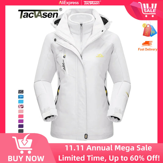 TACVASEN 3 in 1 Winter Fleece Jacket Womens Waterproof Ski Snowboard Jackets Work Rain Coat Outdoor Windbreaker Female Parka