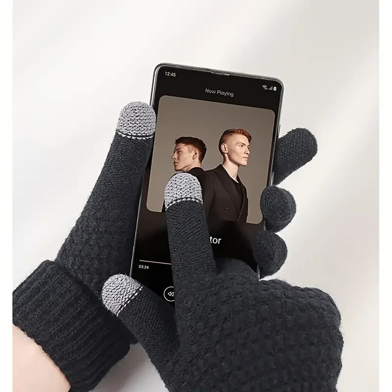 1 Set: Warme und weiche Winter-Strickmütze mit Fleece-Futter, Schals und Touchscreen-Handschuhe, 3-teiliges Set, perfekter Ohren- und Nackenwärmer