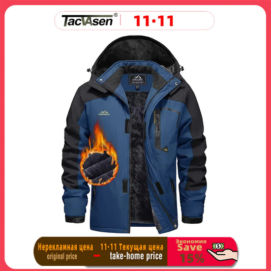 TACVASEN Fleece Hiking Jackets Men’s Waterproof Snowboard Ski Jackets Removable Hooded Jacket Rain Coats Parka Winter Outwear