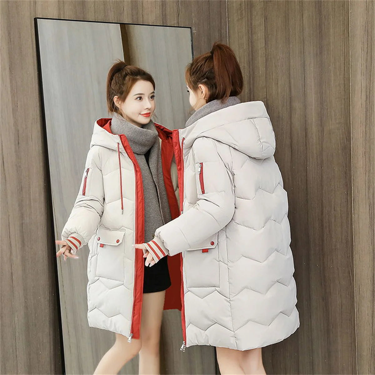 2024 Winter Frauen Jacke Mäntel Lange Parkas Weibliche Unten Baumwolle Mit Kapuze Mantel Dicke Warme Jacken Winddicht Casual Student Mantel