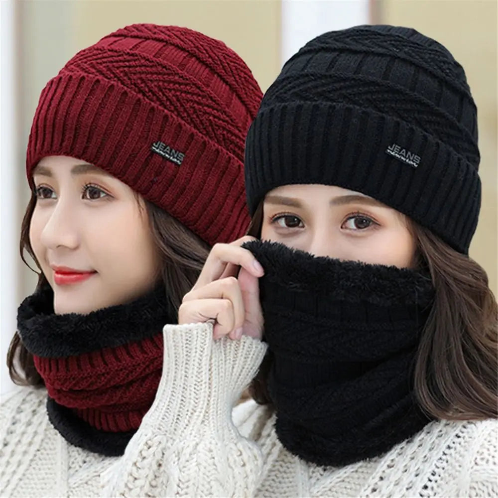 Zweiteiliges Set Mode Damen Strickmütze Schal Mützen Nackenwärmer Wintermützen Für Männer Frauen Skullies Beanies Warme Fleecemütze