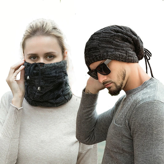 Herbst Winter Warme Strickmütze Bommelmützen Männer Frauen Bandana Baotou Kordelzug Kappe Schal Dicke Warme Weiche Beanie Skullies Kopf Hals