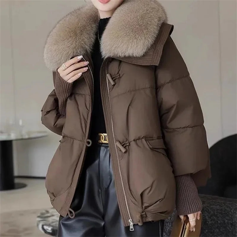 2024 Winter frauen Warme Mantel Neue Verdicken Pelz kragen Jacke Kurze Unten baumwolle Lose Outwear Feste Beiläufige Weibliche Parkas mäntel