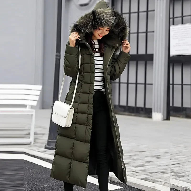 Winterkleidung Damen Pelz Steppjacken 2024 Mode Thicke Warm Langer Mantel Parka Puffer Mit Kapuze Daunen Schnee Outwear N41