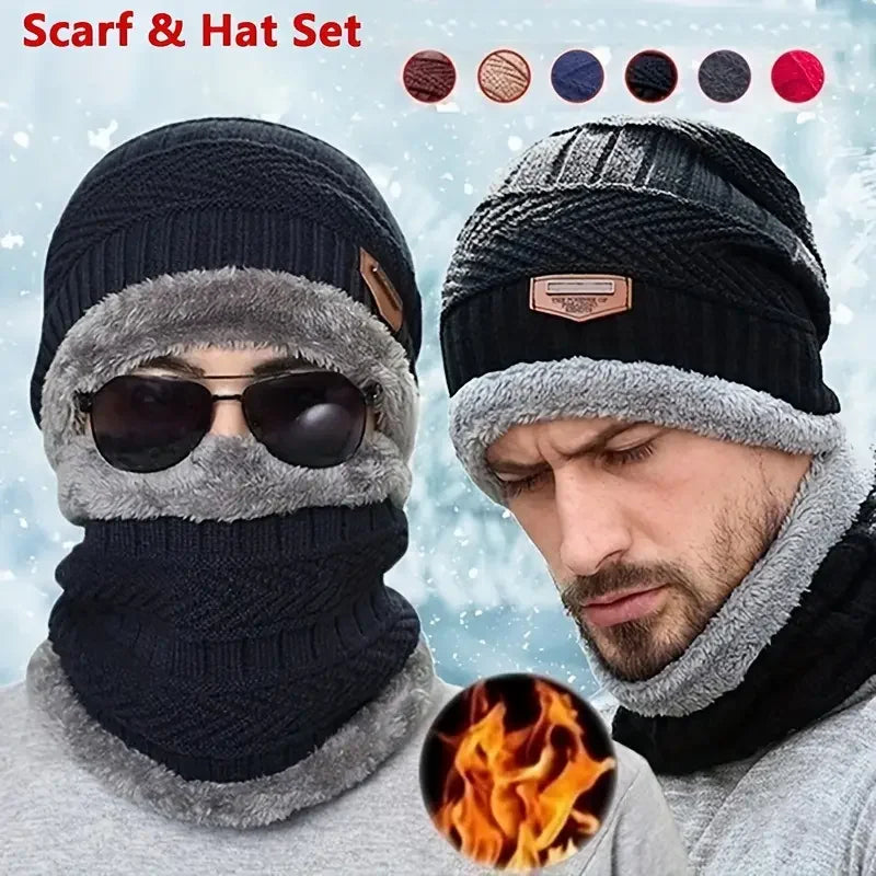 1 Set: Warme und weiche Winter-Strickmütze mit Fleece-Futter, Schals und Touchscreen-Handschuhe, 3-teiliges Set, perfekter Ohren- und Nackenwärmer