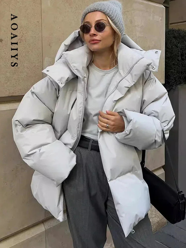 Winter Coat Women Hooded Parkas Loose Thick Outerwear Warm Zipper Bread Jacket Female Pockets Autumn Winter Coats Chic Parkas