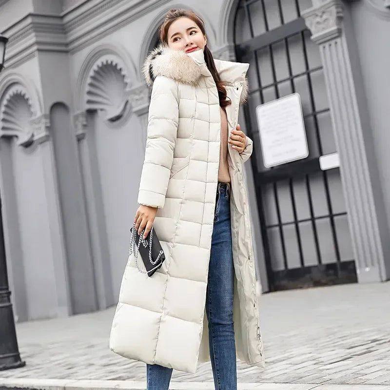 Winterkleidung Damen Pelz Steppjacken 2024 Mode Thicke Warm Langer Mantel Parka Puffer Mit Kapuze Daunen Schnee Outwear N41