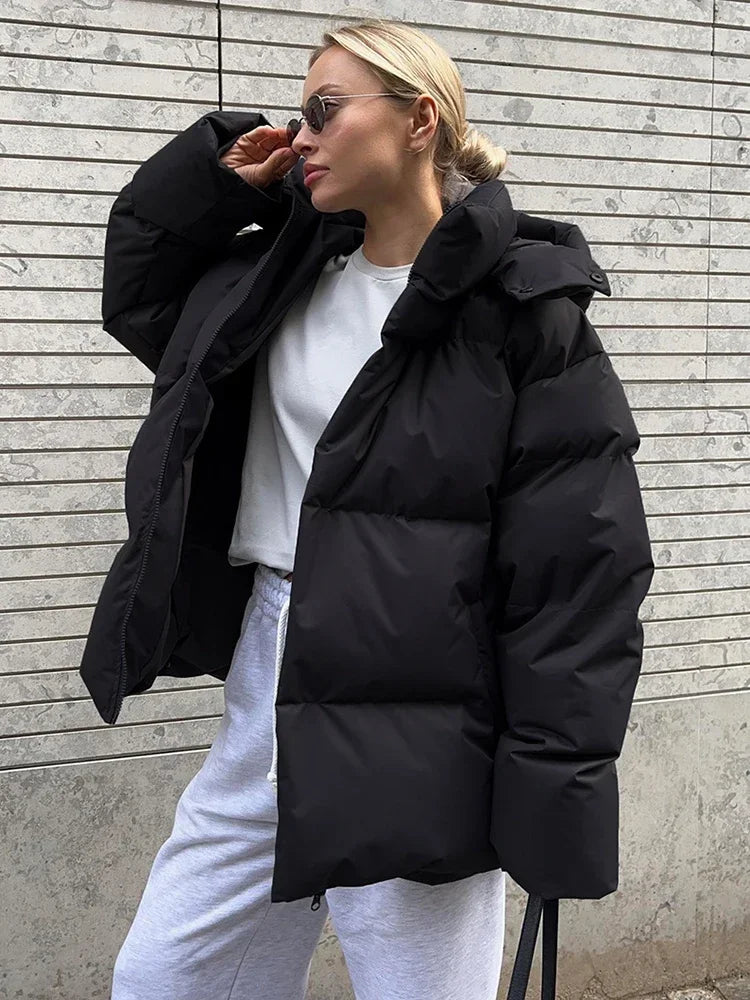 Winter Coat Women Hooded Parkas Loose Thick Outerwear Warm Zipper Bread Jacket Female Pockets Autumn Winter Coats Chic Parkas