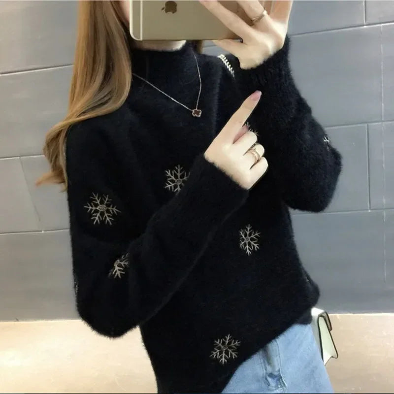 New Winter Knit Sweater Pullover Women Fashion Imitation Mink Cashmere Loose Femmes Top Korean White Clothes Female Tops G99