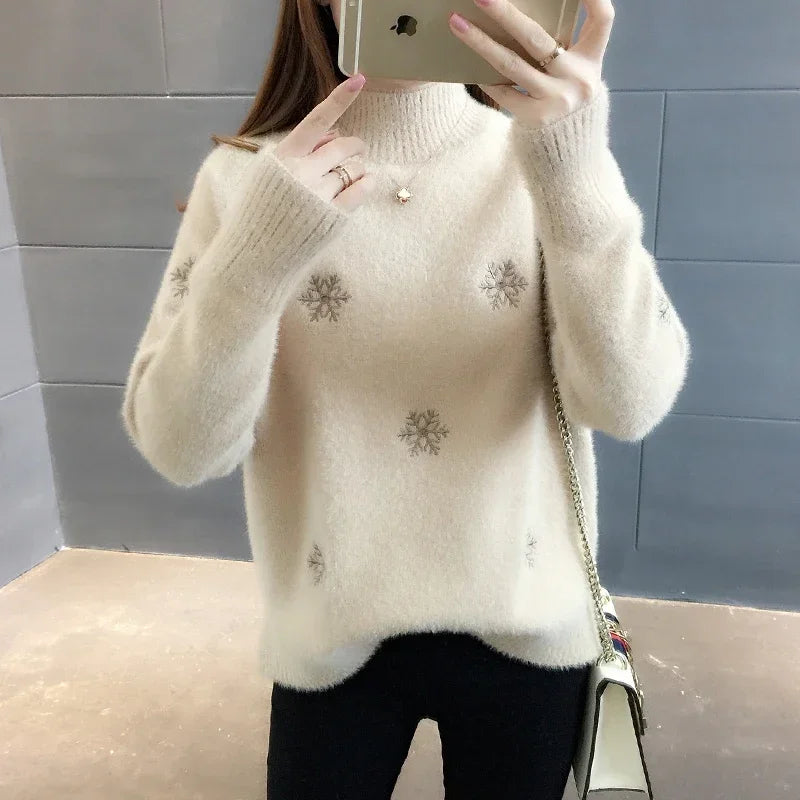 New Winter Knit Sweater Pullover Women Fashion Imitation Mink Cashmere Loose Femmes Top Korean White Clothes Female Tops G99