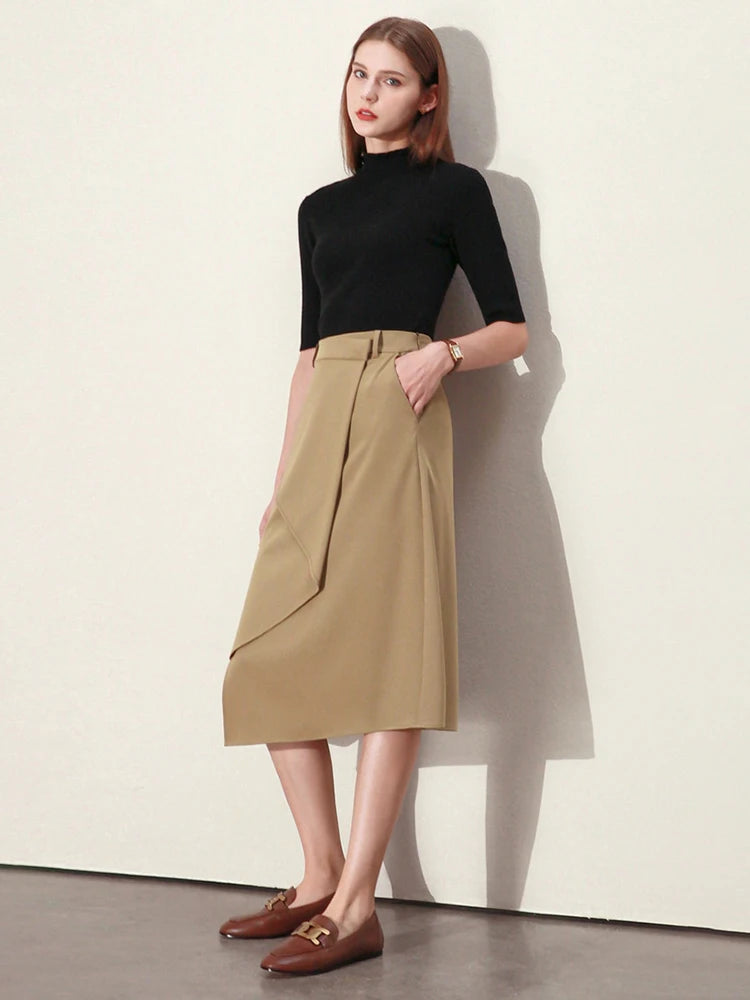 AMII Minimalism Skirts for Women 2023 Spring New Office Lady Versatile Irregular Piece Skirt High Waist A-line Skirt 12351013