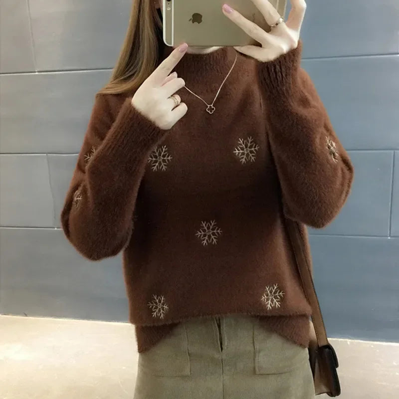 New Winter Knit Sweater Pullover Women Fashion Imitation Mink Cashmere Loose Femmes Top Korean White Clothes Female Tops G99