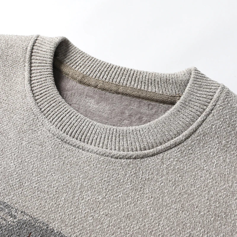 New Mens Fleece Sweater Thickened Pullover Fleece Lined Autumn Winter Crew Neck Jumpers Fashion Knitwear