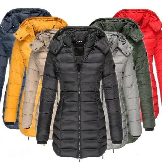 Winter Verdicken Warme Frauen Parkas Reißverschlüsse Solide Mantel Casual Langarm Gepolsterte Puffer Jacke Weibliche Mittellange Schlanke Mantel Top