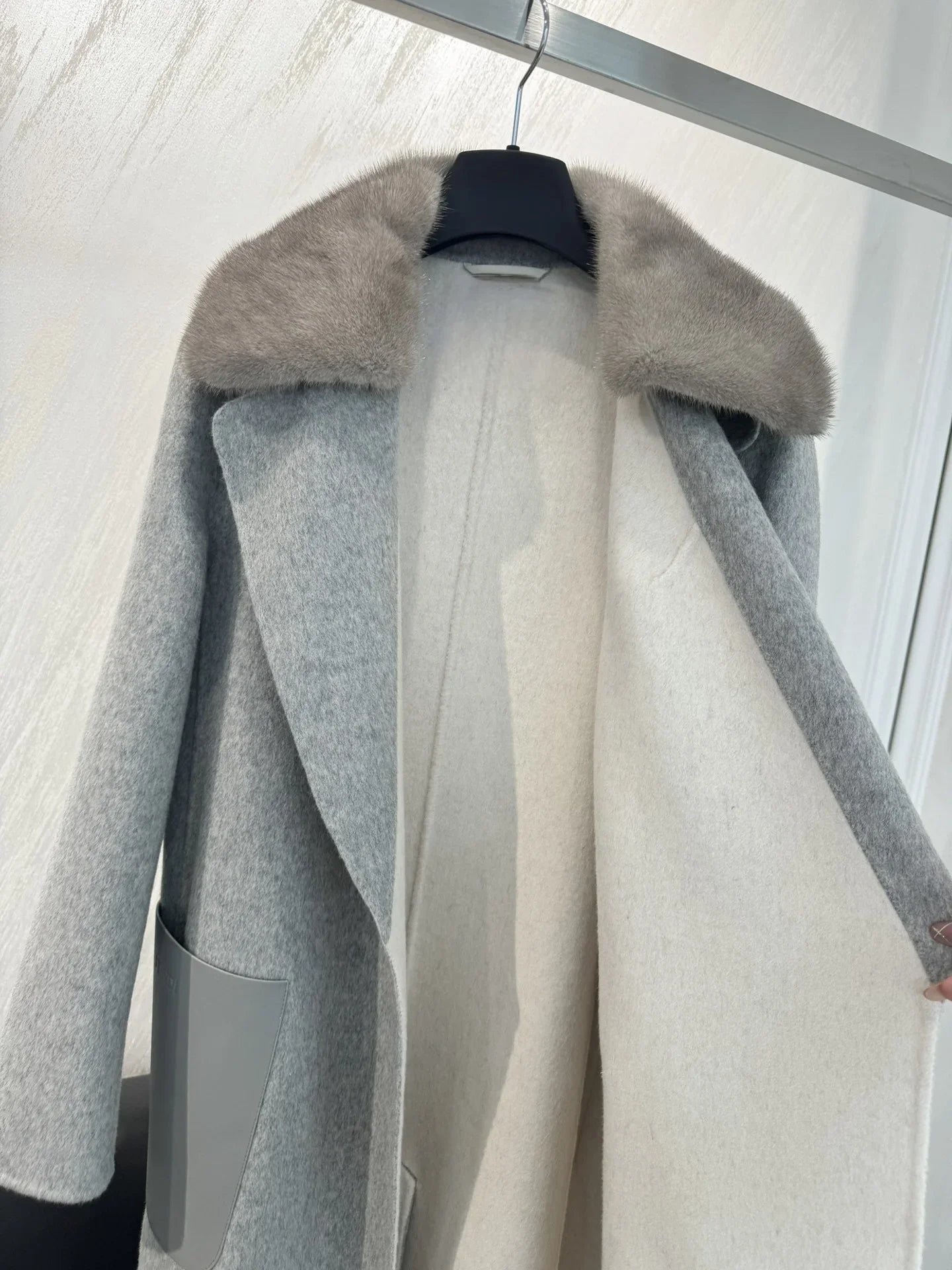 High-end Double-sided Water Ripple 100% Cashmere Coat for Women Lapel Neck Long Bathrobe Style Autumn Winter Outerwear