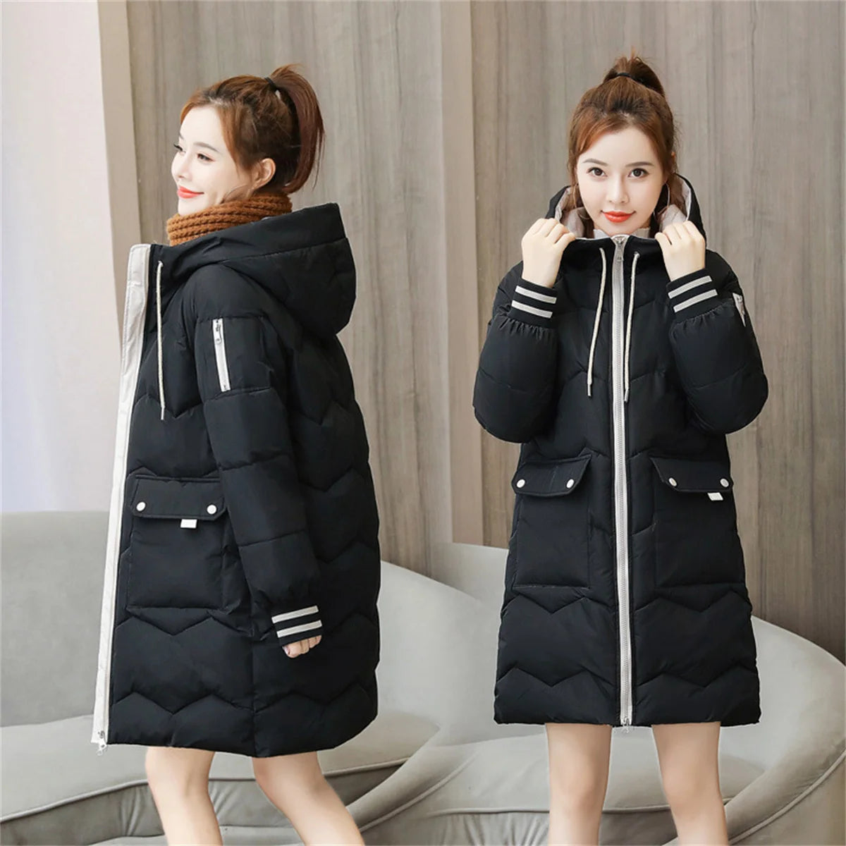 2024 Winter Frauen Jacke Mäntel Lange Parkas Weibliche Unten Baumwolle Mit Kapuze Mantel Dicke Warme Jacken Winddicht Casual Student Mantel