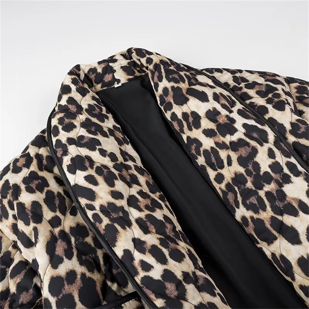 Vintage Leopard Print Quilted Jacket Women Loose Casual Coat 2024 Autumn Winter New In Clothes Street Cardigan Jackets Outfit