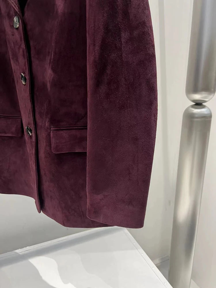 Französische High-End-Lederjacke im Western-Stil für Damen 2024 Neue Farbe Lila Rot Übergroßer lässiger Anzug aus Wildleder für Kinder Blazer Oberbekleidung