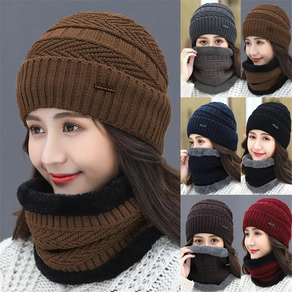 Zweiteiliges Set Mode Damen Strickmütze Schal Mützen Nackenwärmer Wintermützen Für Männer Frauen Skullies Beanies Warme Fleecemütze