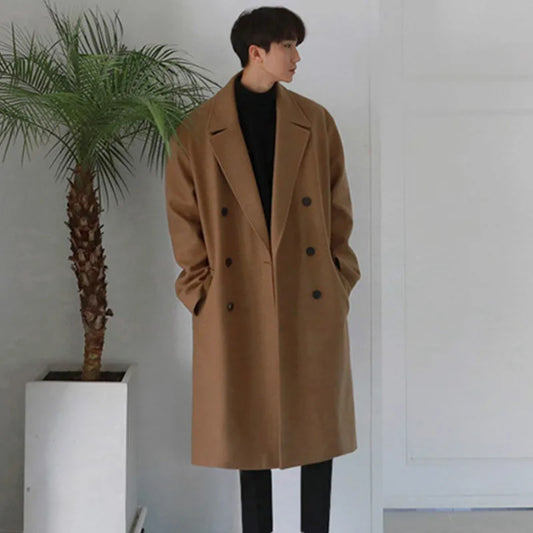 IEFB Herbst Winter Mittellanger Mantel Verdickt Modischer Wollmantel Koreanische Lose Beiläufige Zweireiher Kleidung 9Y4774